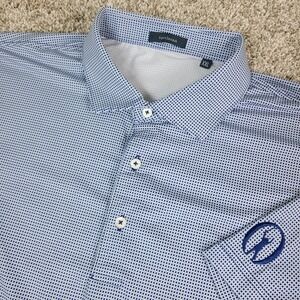 Turtleson Mens 2XL White Blue AOP Geometric Performance Stretch Golf Polo SS